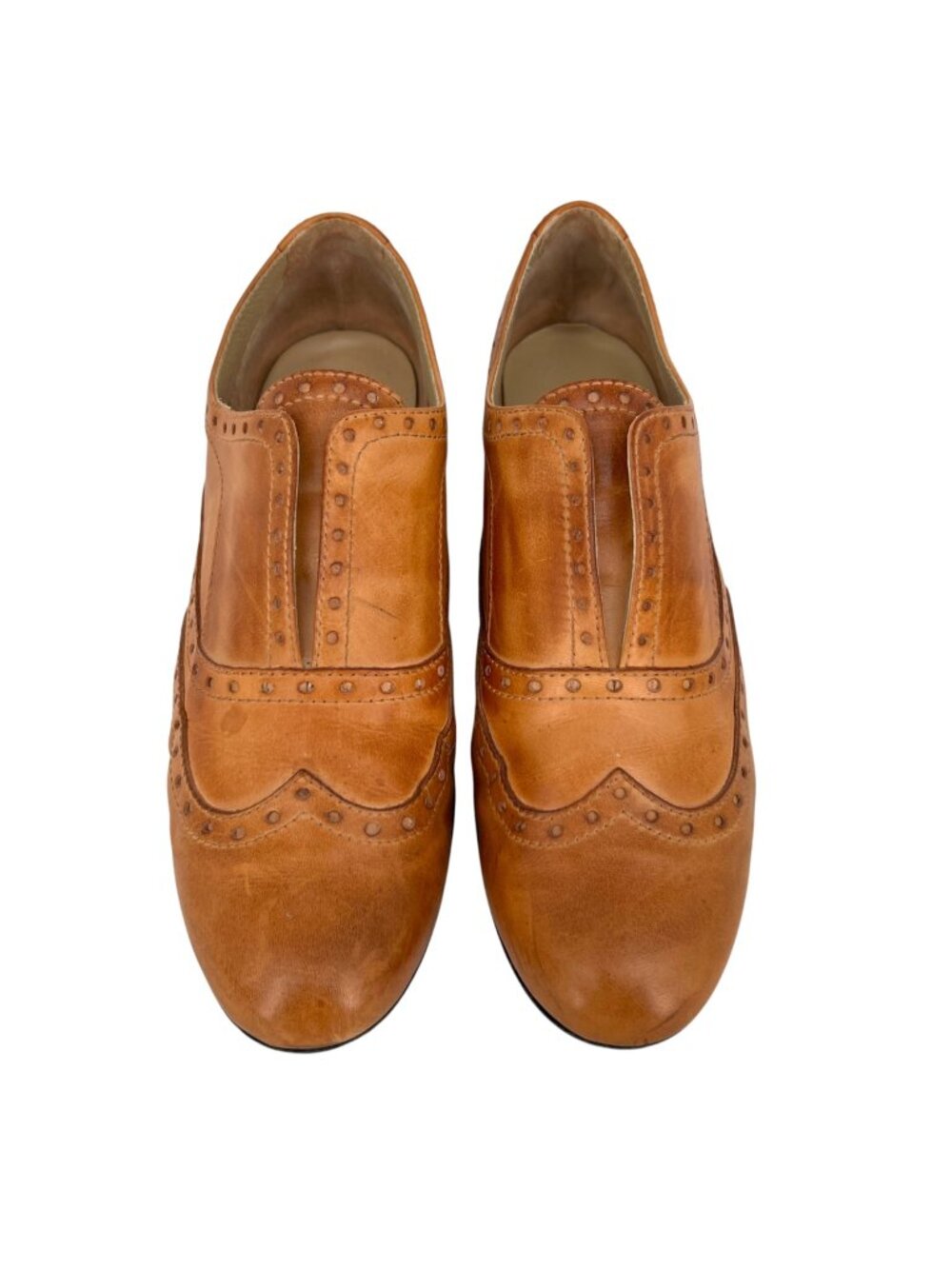 Massimo Matteo Oxford Slip-on Brogue Shoes Camel Brown Size 8